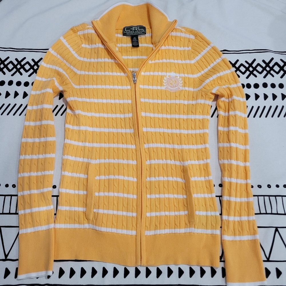 Lauren Ralph Lauren Active Cable Knit Full Zip Sweater Jacket Size XS Preppy